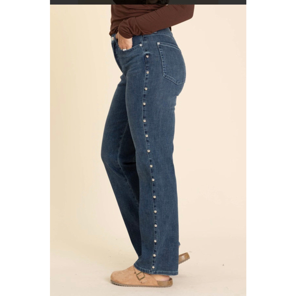 Judy Blue Denim - Judy Blue Dark Blue Straight Leg Jeans with Side Studs